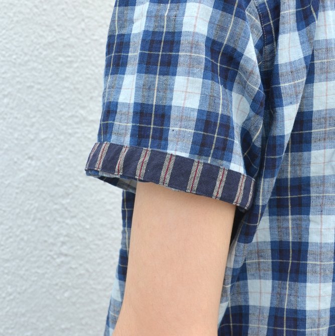 KENNETH FIELD (ケネスフィールド) SHORT SLEEVE OPEN COLLAR SHIRT PLAIDS WITH CLERIC -INDIGO- #17SS-30(10)