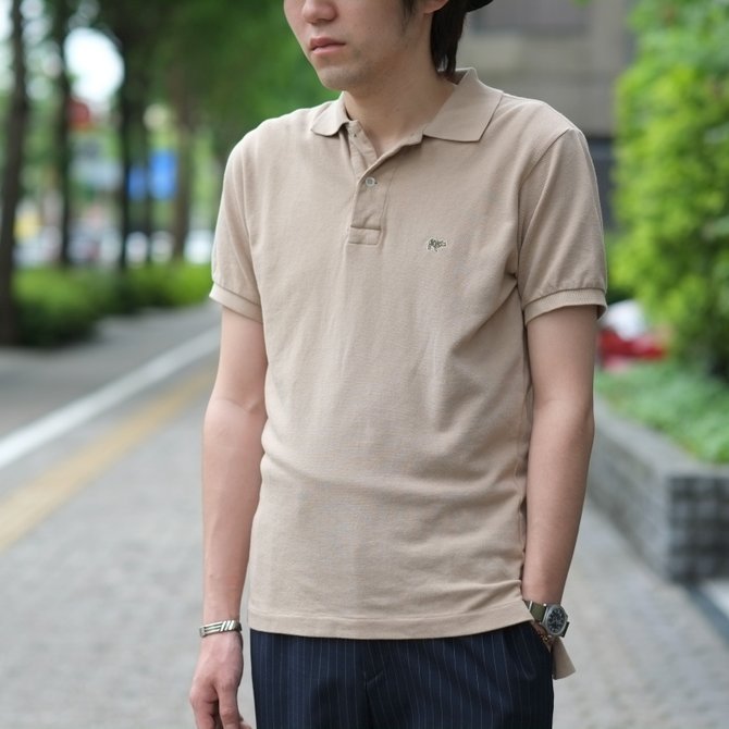 SCYE BASICS(サイベーシック) 40/1鹿の子ワンポイントポロシャツ -(42)BEIGE-(10)