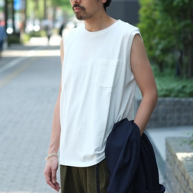 【2018 SS】COMOLI (コモリ) コットンシルク裏毛ノースリーブ -WHITE- #M01-05007(10)