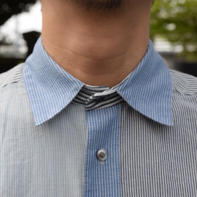 【30% off sale 】FRANK LEDER(フランクリーダー) STRIPES POCKET MIXED OLDSTYE SHIRT #0616083-32M(10)