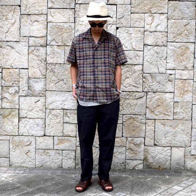 INDIVIDUALIZED SHIRTS(CfBrWACYhVc)/ Linen Camp Collar Shirt S/S (AthleticFit) -OLIVE CHECK-#IS1911198(10)