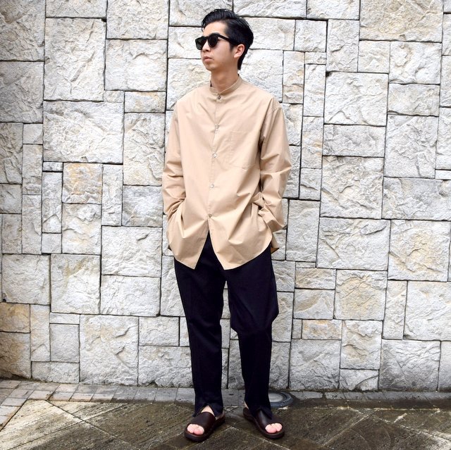 【2020 SS】blurhms(ブラームス) / Stand-up Collar Shirt L/S:LIGHT BEIGE BHS-20SS019(10)