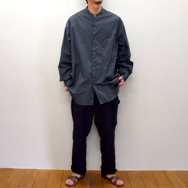Graphpaper (グラフペーパー)/ BROAD OVERSIZED L/S BAND COLLAR SHIRT -CHARCOAL- #GM211-50111B-GR(10)
