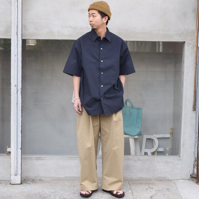 STUDIO NICHOLSON(スタジオニコルソン)/ SORONO POWDER COTTON OVERSIZED S/S SHIRTS -DARK NAVY- #SNM-567(10)