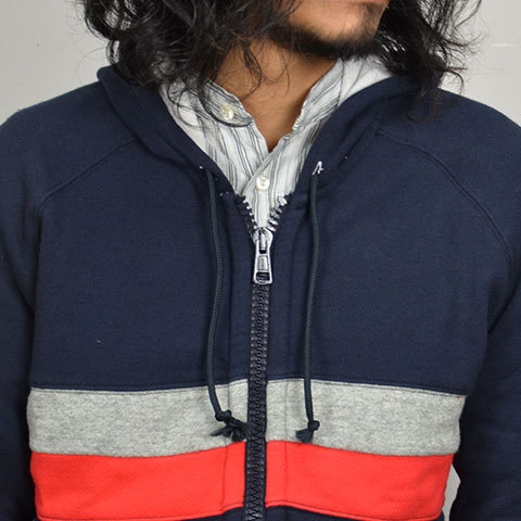 THIS IS NOT A POLO SHIRT.(fBXCYmbgA|Vc) PANEL STRIPE ZIP HOODIE -(77)navy-(11)