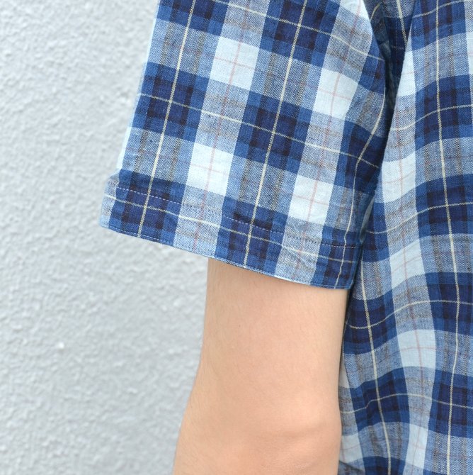 KENNETH FIELD (ケネスフィールド) SHORT SLEEVE OPEN COLLAR SHIRT PLAIDS WITH CLERIC -INDIGO- #17SS-30(11)