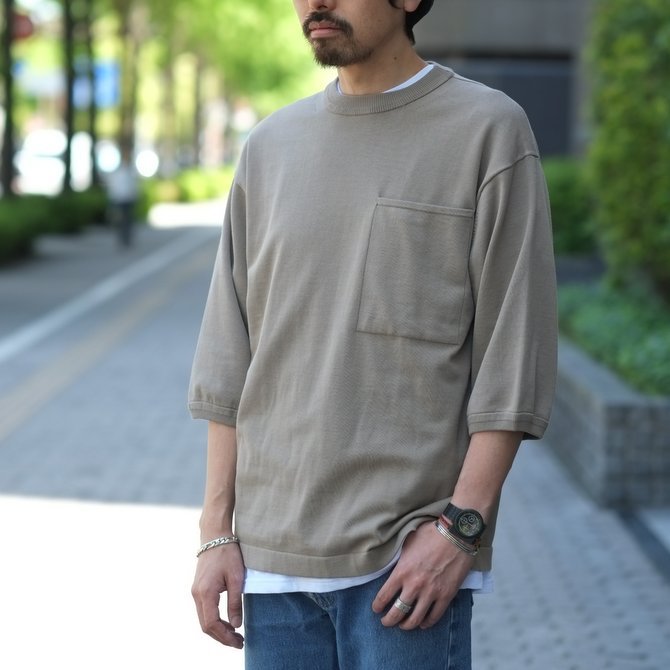 【2018 SS】crepuscule(クレプスキュール) POCKET KNIT TEE 3/4 -Gray Beige- #1801-006(11)