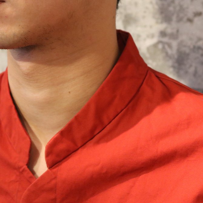Honor gathering(Ii[MUO) crispy horse cloth napoleon collar shirt -pompei red- #17AW-S02(12)