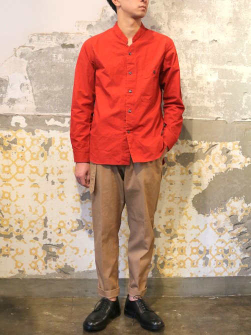 Honor gathering(Ii[MUO) crispy horse cloth napoleon collar shirt -pompei red- #17AW-S02(13)
