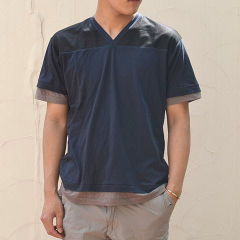 【40% off sale】kolor (カラー) ソフト天竺メッシュコンビTシャツ -(B)スミクロ-(1)