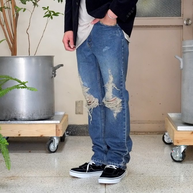 【30% off sale】7 ×7 / seven by seven ( セブン バイ セブン ) REWORK DENIM PANTS (DAMAGE PROCESSING) - INDIGO -(1)