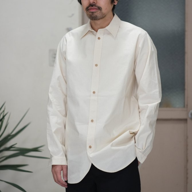 FRANK LEDER(tN [_[) VINTAGE BED LINEN COTTON REGULAR COLLAR SHIRT OLD STYLE -(80)NATURAL WHITE-  (1)