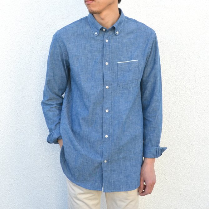 Officine Generale(ItBVWFl[)/ Button Down Japanese Chambray Selvedge -BLUE- #PERMSHI004(1)
