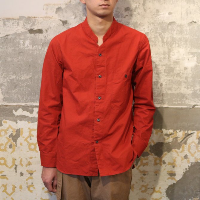 Honor gathering(Ii[MUO) crispy horse cloth napoleon collar shirt -pompei red- #17AW-S02(1)