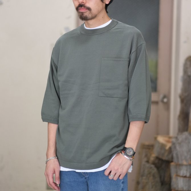 y2018 SSzcrepuscule(NvXL[) POCKET KNIT TEE 3/4   -Green- #1801-006(1)