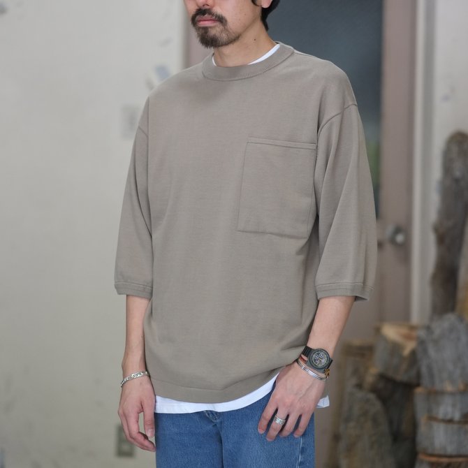 【2018 SS】crepuscule(クレプスキュール) POCKET KNIT TEE 3/4 -Gray Beige- #1801-006(1)