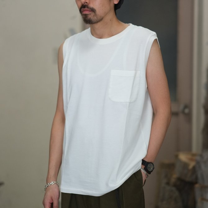 【2018 SS】COMOLI (コモリ) コットンシルク裏毛ノースリーブ -WHITE- #M01-05007(1)