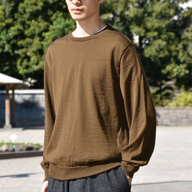 【2018 AW】COMOLI (コモリ) 18Gウールクルーネックニット -BROWN- #N03-06001(1)