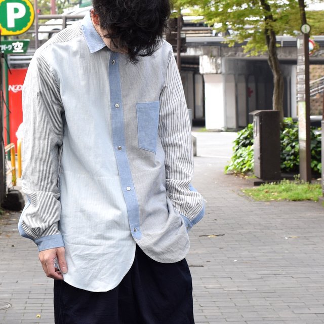 【30% off sale 】FRANK LEDER(フランクリーダー) STRIPES POCKET MIXED OLDSTYE SHIRT #0616083-32M(1)