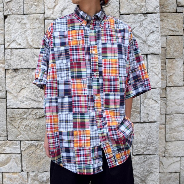 is-ness(CYlX)/ PATCHWORK CHECK SHORT SLEEVES SHIRT -RED CHECK-(1)