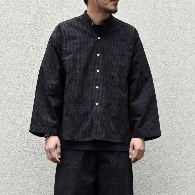 【2020 SS】 Cristaseya(クリスタセヤ)/ STRIPED SEERSUCKER PAJAMA SHIRT -Black/Brown striped#02DA-S-ST(1)