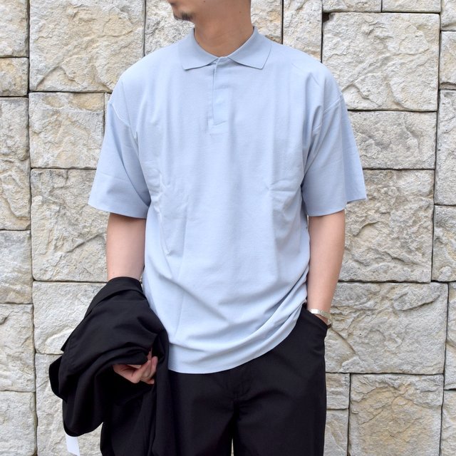 【2020 SS】AURALEE(オーラリー)/ HARD TWIST AMUNZEN DOUBLE CLOTH POLO -L.BLUE- #A20SP02KN(1)