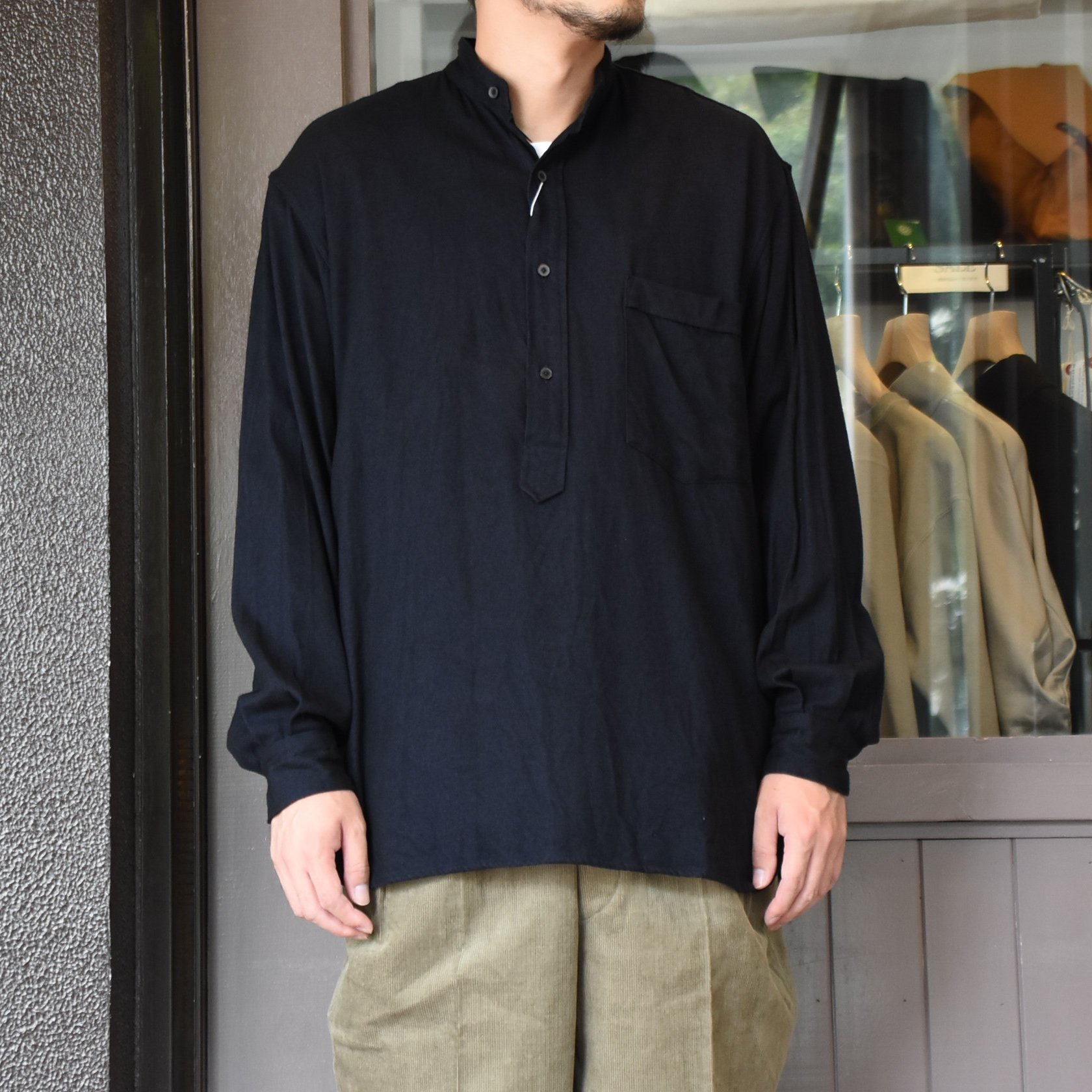 COMOLI (コモリ) シルクネルプルオーバーシャツ#S03-02009 -NAVY-(1)