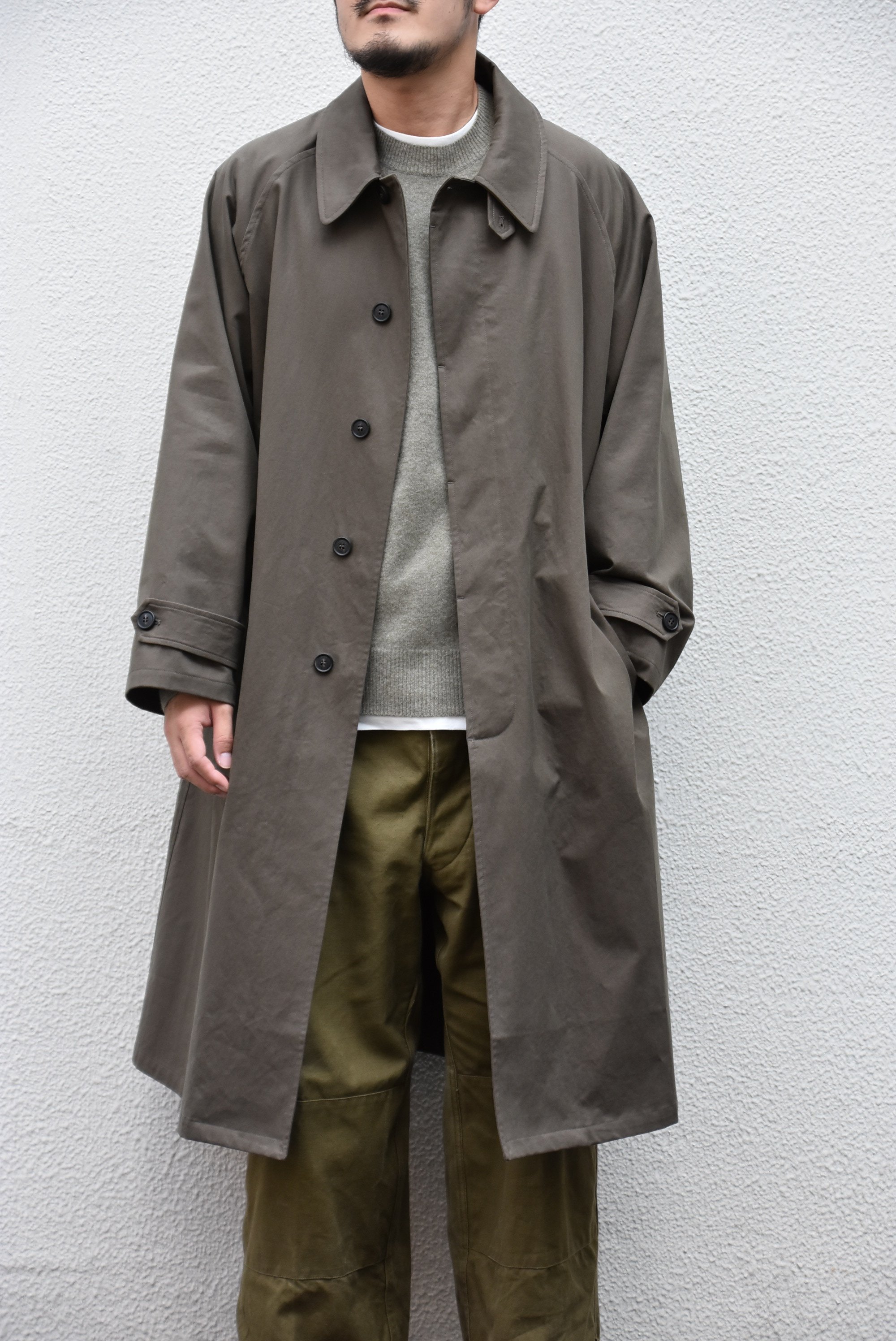 Cristaseya(クリスタセヤ)/ JAPANESE COTTON OVERSIZED TRENCH WITH LEATHER PATCH -KHAKI- #01KA-CO-KH(1)