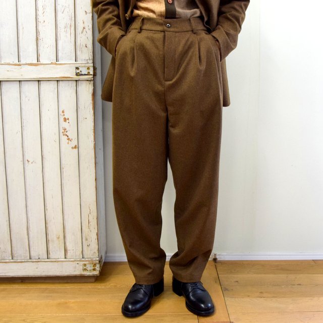 【2020】FRANK LEDER(フランクリーダー)/ LIGHT WEIGHT LODEN WOOL 2TUCK TROUSERS -BROWN- #0723028(1)