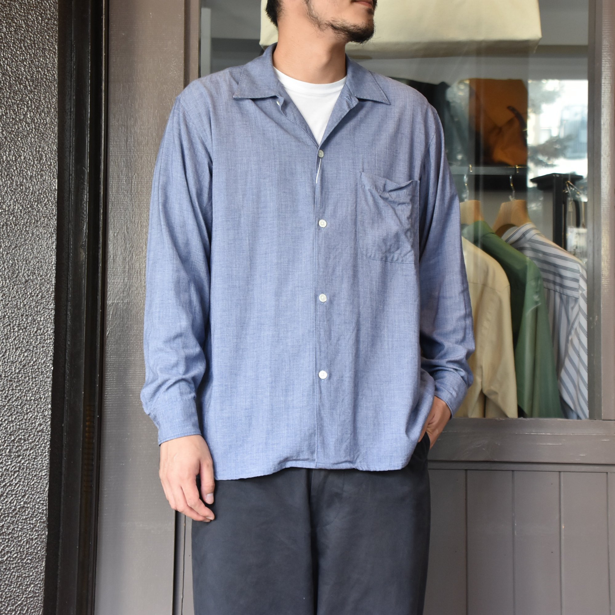【2020】COMOLI (コモリ)ヴィスコースウールオープンカラーシャツ#S03-02006 -SAX-(1)