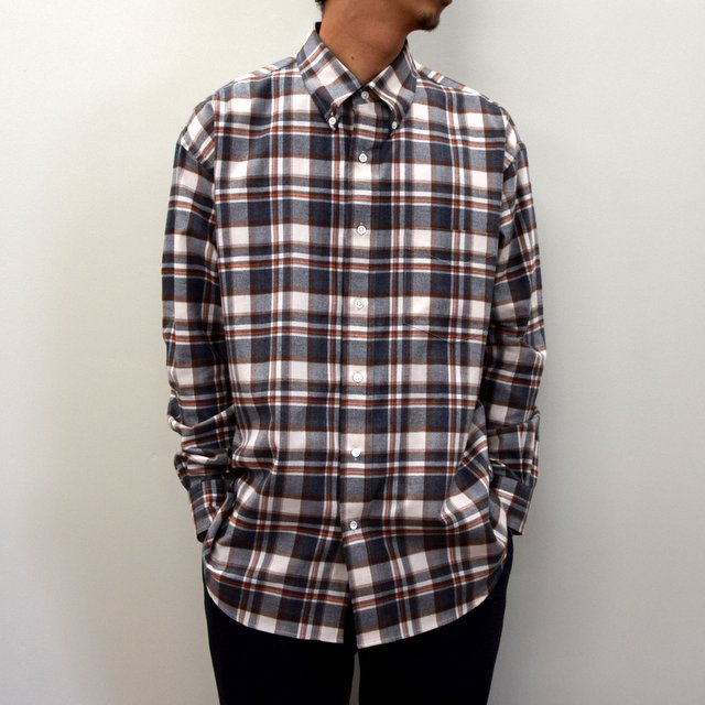 【2020】Graphpaper (グラフペーパー)/ THOMAS MASON FOR GP CHECK B.D BOX SHIRT -GRAY×ORANGE- #GM203-50180(1)