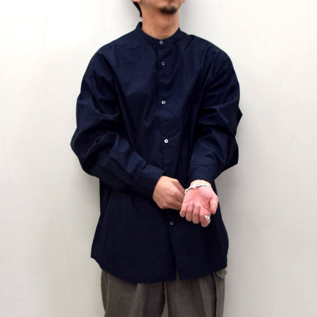 Graphpaper (グラフペーパー)/ BROAD OVERSIZED L/S BAND COLLAR SHIRT -NAVY- #GM211-50111B-GR(1)