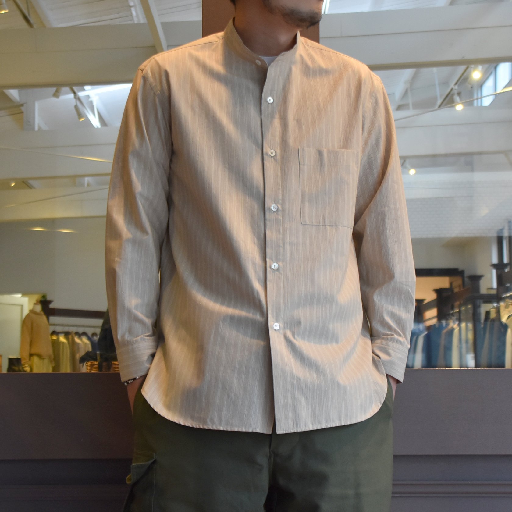 【40% off sale】Cristaseya(クリスタセヤ)/STRIPED SILK AND COTTON MAO SHIRT -BROWN STRIPES- #08DA-SC-BRS(1)