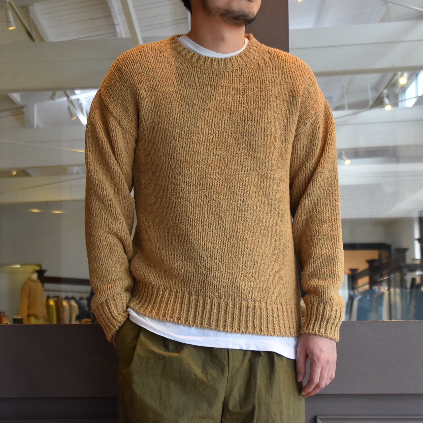 【40% off sale】Cristaseya(クリスタセヤ)/OVERSIZED 2YARNS FETTUCCIA SWEATER -LIGHT KHAKI- #11SA-FE-LKH(1)