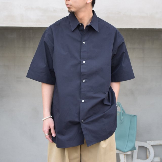 STUDIO NICHOLSON(スタジオニコルソン)/ SORONO POWDER COTTON OVERSIZED S/S SHIRTS -DARK NAVY- #SNM-567(1)