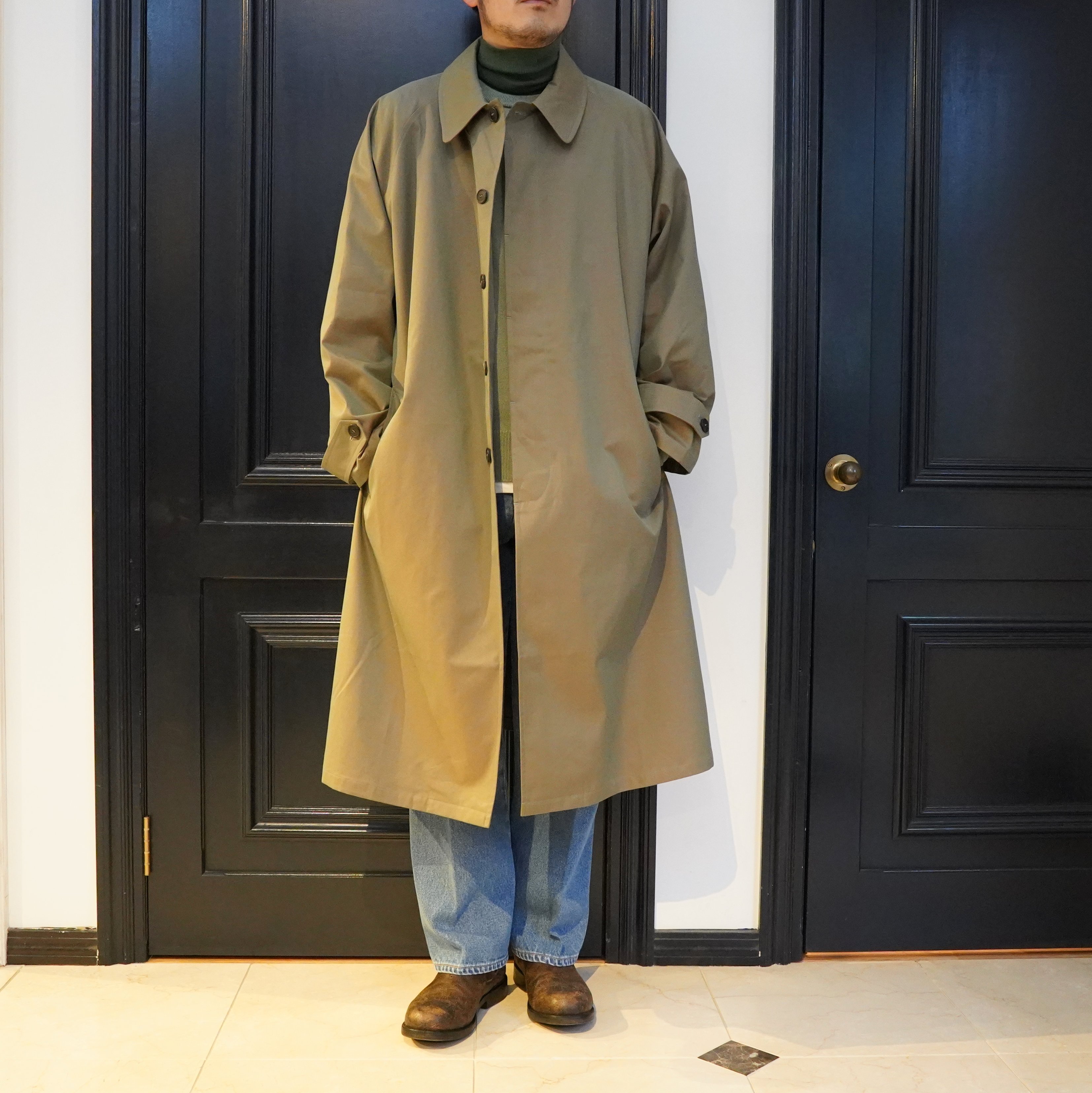 Cristaseya(クリスタセヤ)/Oversized trench with leather patch coat -Petroli- #01KA-CO-PE(1)