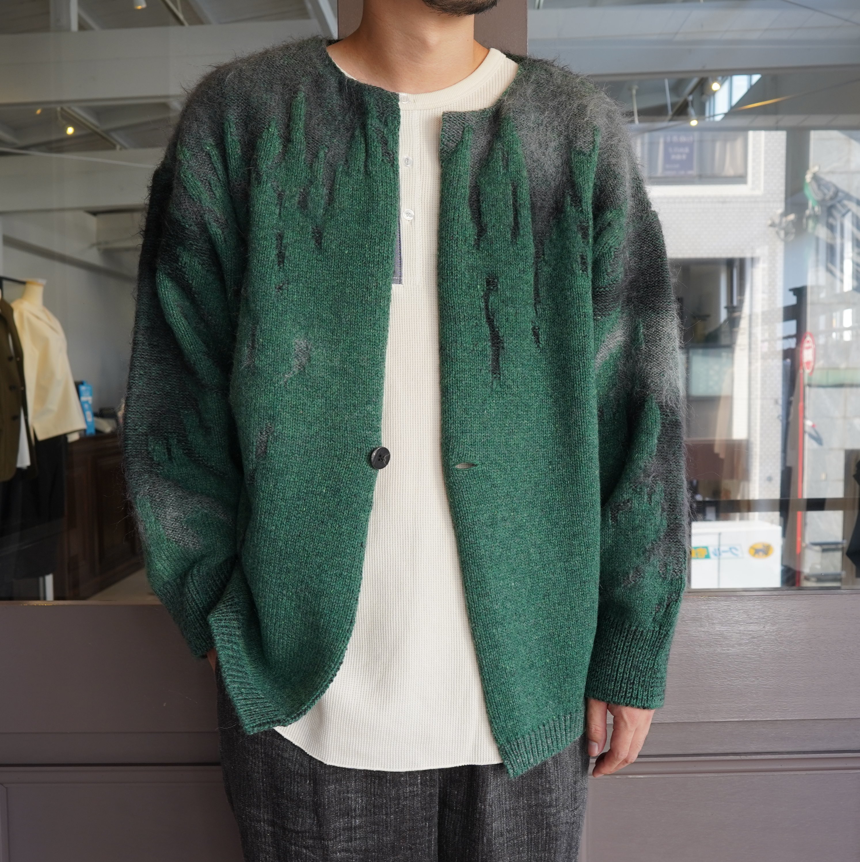 amachi.(アマチ)/Rainy Pattern Knit Cardigan-Green×Gray- #AY9-28(1)