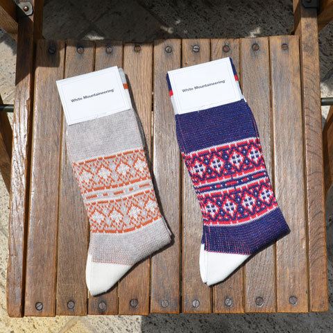 White Mountaineering(zCg}EejAO) Cotton Jacqurd Cross Border Pattern Middle Socks(2)