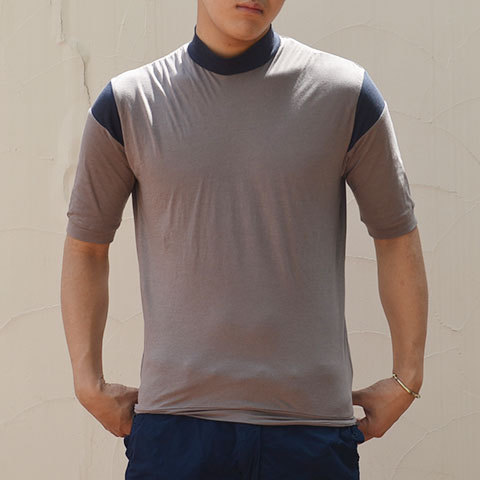 【40% off sale】kolor (カラー) ソフト天竺半袖タートルTシャツ -(A)ダークベージュ-(2)