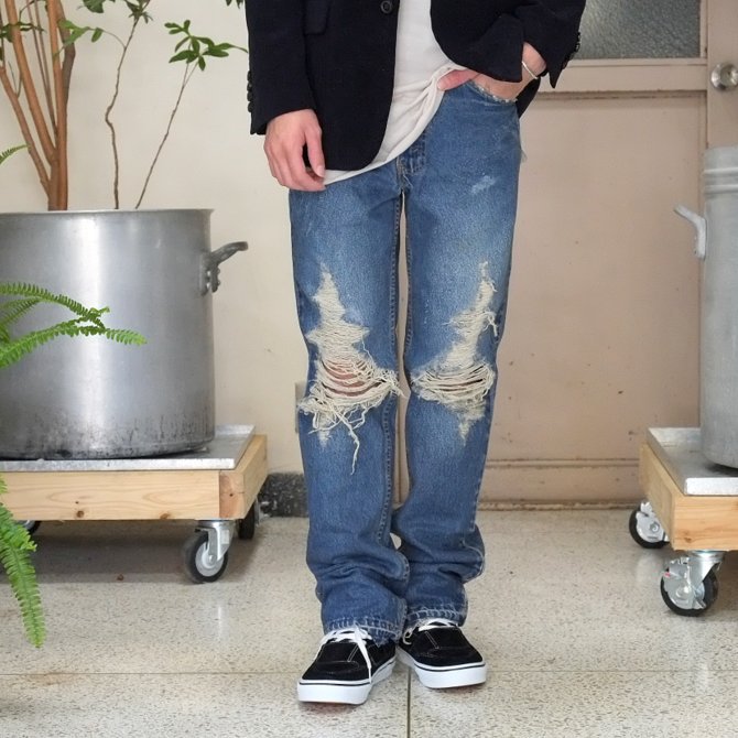 【30% off sale】7 ×7 / seven by seven ( セブン バイ セブン ) REWORK DENIM PANTS (DAMAGE PROCESSING) - INDIGO -(2)