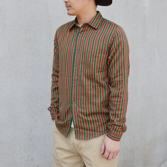 【40% off sale】FRANK LEDER(フランクリーダー) TRADITIONAL GERMAN FORK FABRIC SHIRT -(48/76)GREEN/DK RED- #0716037【S】(2)