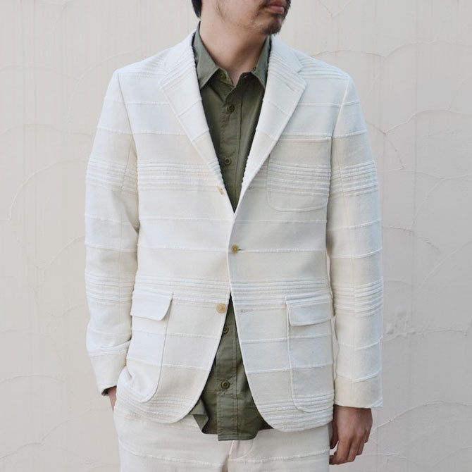 KENNETH FIELD (PlXtB[h) 50S LINCON INDIA CLOTH JACKET-OFF WHITE-(2)