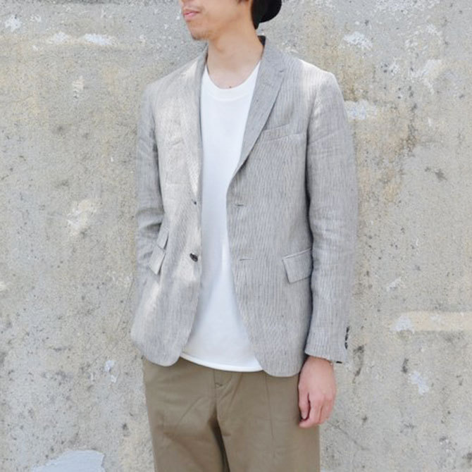 OLDMAN'S TAILOR(オールドマンズテーラ) 2Bストライプジャケット -GRY X NTL STRIPE-(2)