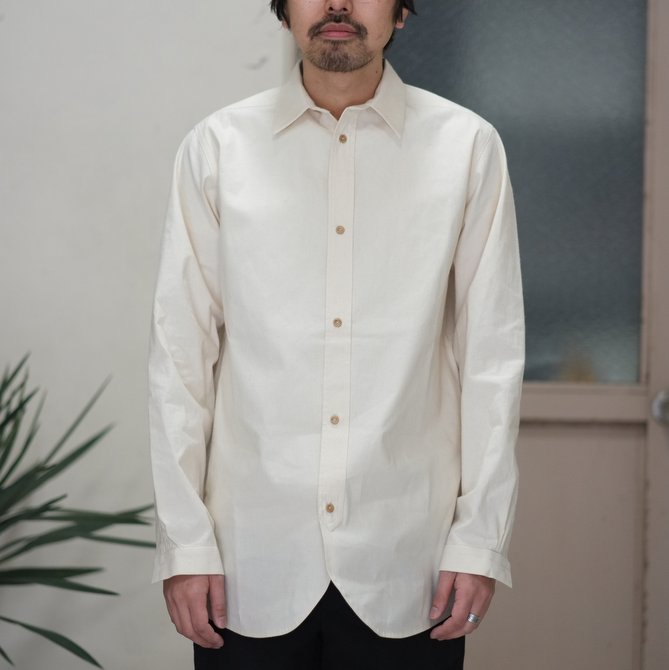 FRANK LEDER(tN [_[) VINTAGE BED LINEN COTTON REGULAR COLLAR SHIRT OLD STYLE -(80)NATURAL WHITE-  (2)