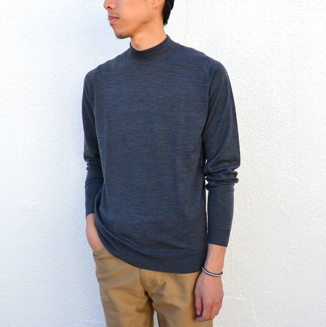 JOHN SMEDLEY(WEXh[)/ HARCOURT PULLOVER MOCK TURTLE LS -CHARCOAL- #harcourt(2)
