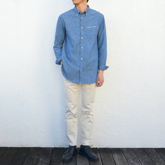 Officine Generale(ItBVWFl[)/ Button Down Japanese Chambray Selvedge -BLUE- #PERMSHI004(2)