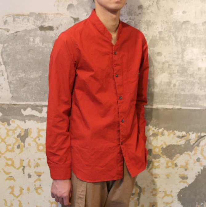 Honor gathering(Ii[MUO) crispy horse cloth napoleon collar shirt -pompei red- #17AW-S02(2)