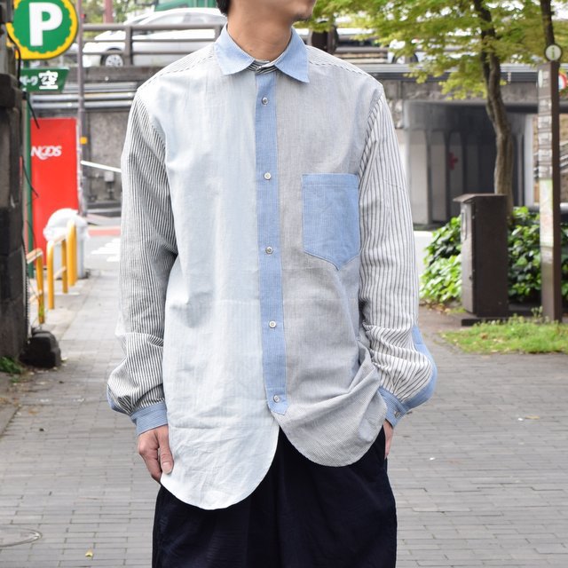 【30% off sale 】FRANK LEDER(フランクリーダー) STRIPES POCKET MIXED OLDSTYE SHIRT #0616083-32M(2)