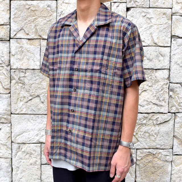 INDIVIDUALIZED SHIRTS(CfBrWACYhVc)/ Linen Camp Collar Shirt S/S (AthleticFit) -OLIVE CHECK-#IS1911198(2)