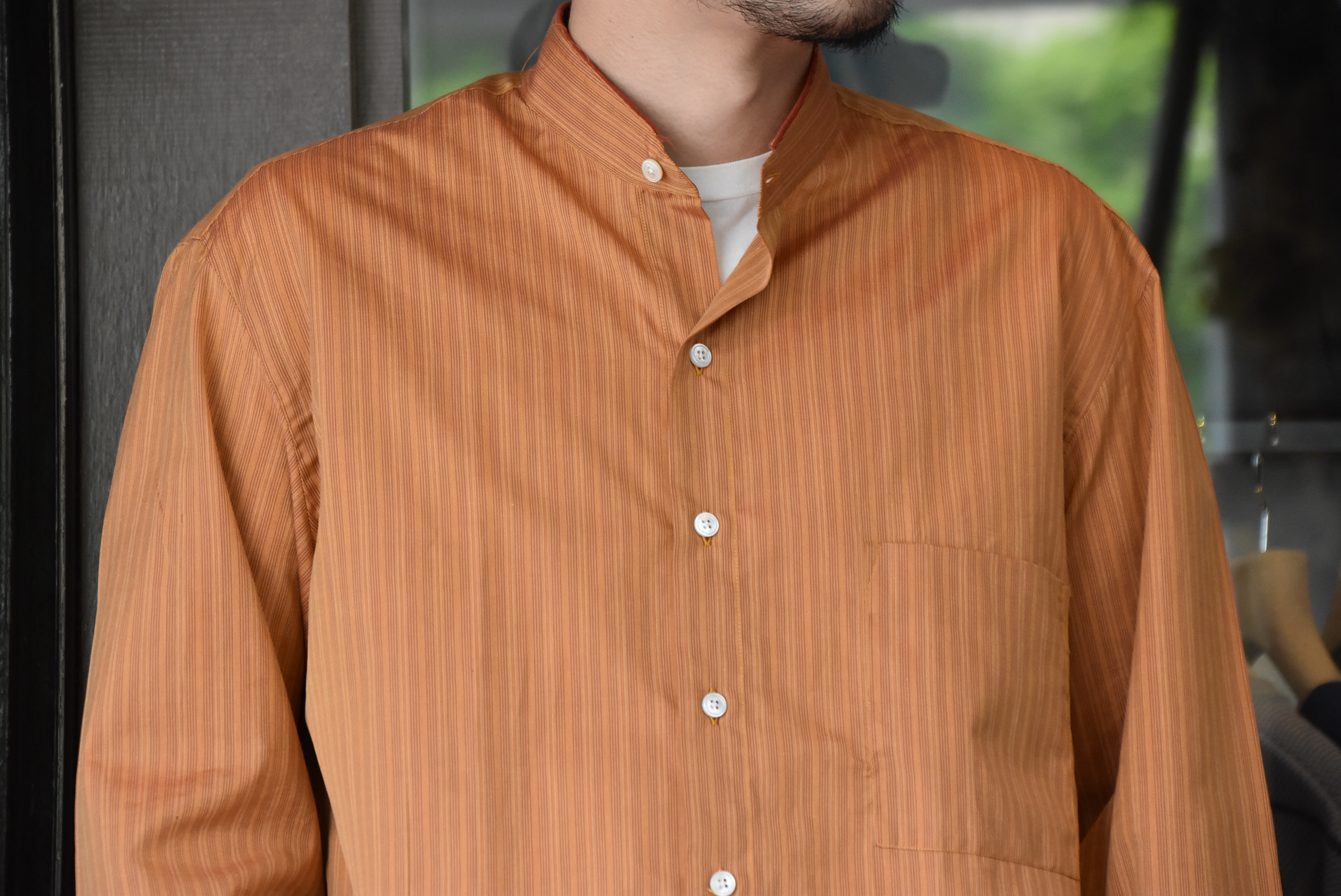 【2020 SS】 Cristaseya(クリスタセヤ)/ HANDMADE POPELINE MAO SHIRT With FRINGED COLLAR-Bronze stripe- #02SP-BRS(2)